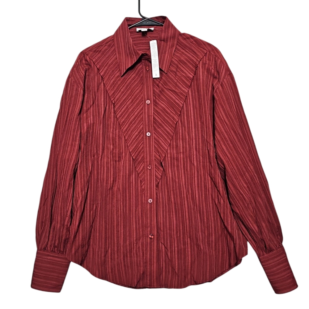 TOPSHOP Berry Textured Panel Flared Long Sleeve Blouse Size 8